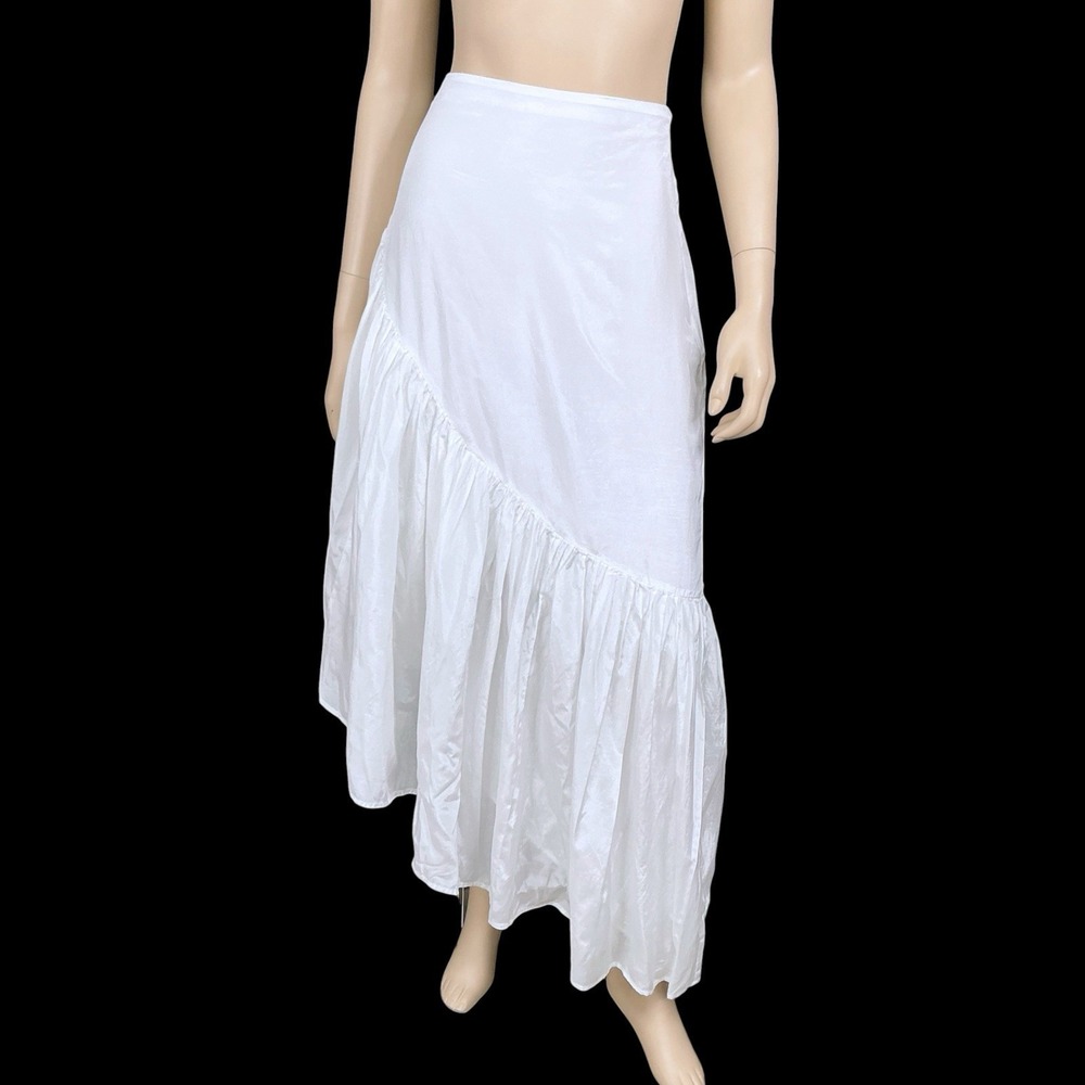 Abercrombie & Fitch Skirt Women Medium Tall White Asymmetrical Ruffle Maxi Long